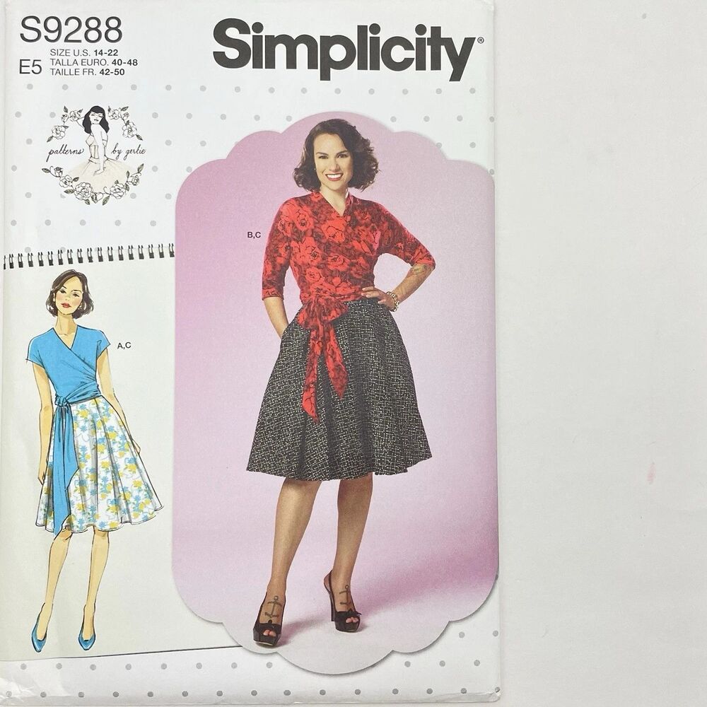 Simplicity S9288 Sewing Pattern Misses Wrap Top Flared Skirt Gertie Size 14-22 E